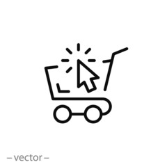 online shopping, cart, line sign, icon vector - obrazy, fototapety, plakaty