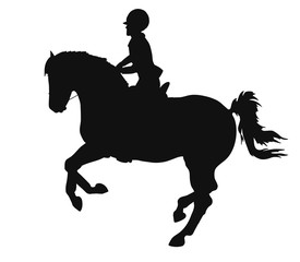 Vector illustration. Rider and horse black silhouette. 