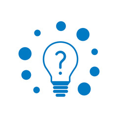 Gl&uuml;hbine mit Fragezeichen und B&auml;llen - Icon, Symbol, Piktogramm, grafisches Element - outline - blau - Hintergrund wei&szlig; - Vektor	