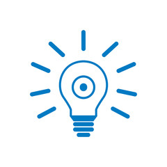 Glühbine mit Strahlen und Auge - Icon, Symbol, Piktogramm, grafisches Element - outline - blau - Hintergrund weiß - Vektor