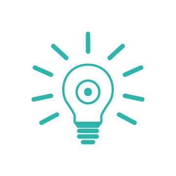 Gl&uuml;hbine mit Strahlen und Auge - Icon, Symbol, Piktogramm, grafisches Element - outline - mint - Hintergrund wei&szlig; - Vektor