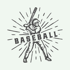 Vintage baseball sport logo, emblem, badge, mark, label. Monochrome Graphic Art. Illustration. Vector.