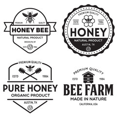 Obraz premium Vector honey vintage logo and icons for honey products, apiary and beekeeping branding and identity.