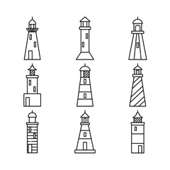 Lighthouse icons set in thin line style