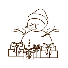 gift boxes and snow man isolated icon