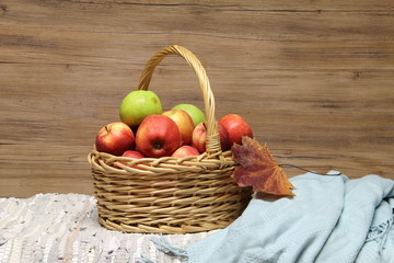 Autumn still life with beautiful ripe apples