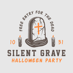 Vintage retro halloween logo, emblem, badge, label, mark, patche. Monochrome Graphic Art. Illustration. Vector.