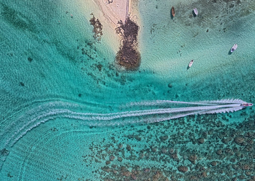 Aerial view of the south east coast of Mauritius at Pointe d'Esny Beach