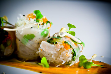 Vegan spring rolls and ginger orange sauce