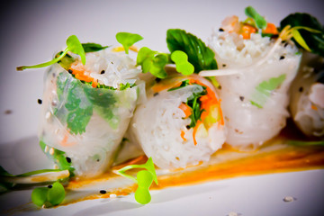 Vegan spring rolls and ginger orange sauce