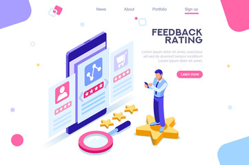 Opinion, user choice support to approve human rate. Measurement experience images. Vote and evaluation. Isolated status of business recommendation. Web recommend background, flat isometric vector
