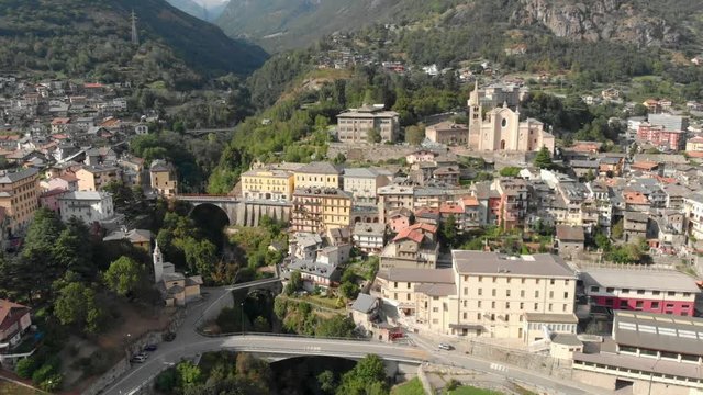 Fly over the town of Chatillon in the Aosta valley
