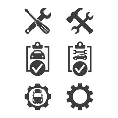 Car service and repair icons set on white background.