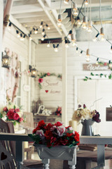 Festive interior. Scenery to the day of St. Valentine. Selective focus