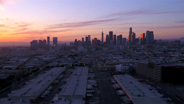 Downtown Los Angeles Aerial at Sunset