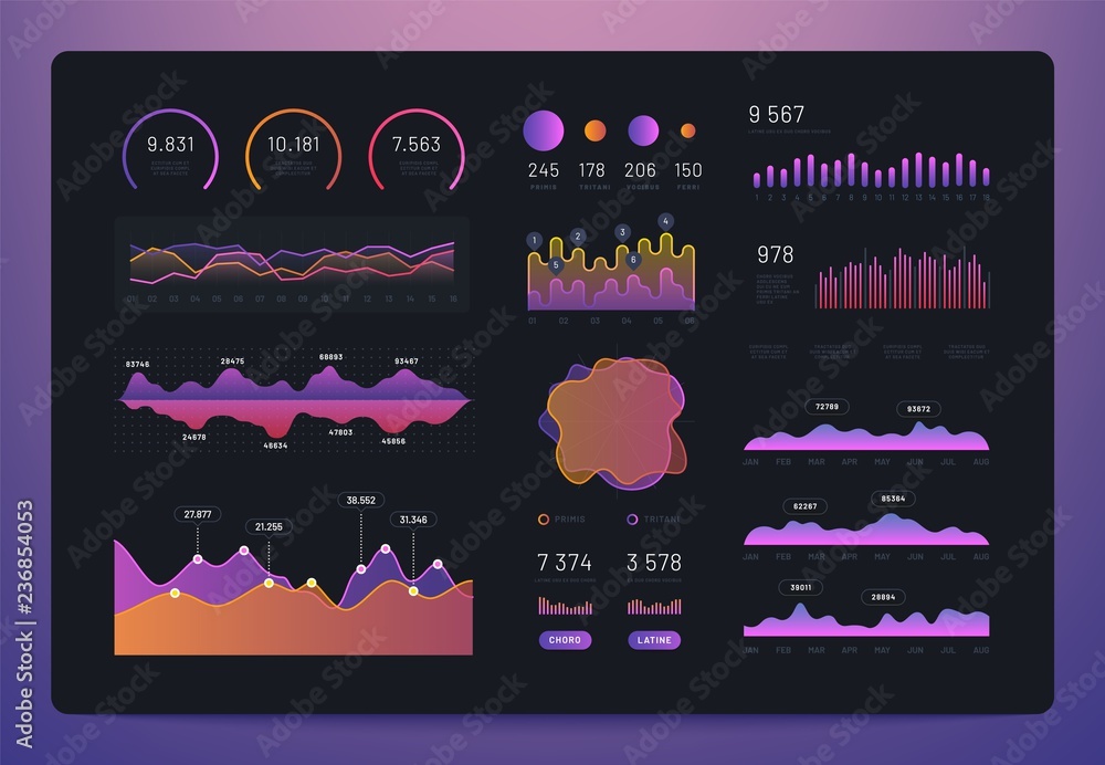 Poster infographic dashboard. trading platform with statistics graphs intelligence tech charts, futuristic 