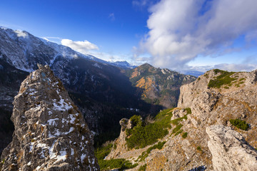 Tatra mountains view from the top of Sarnia Skala peak, Poland
