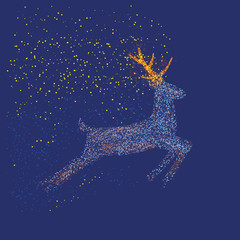 Obraz na płótnie Canvas shiny new year deer with golden horns on blue background