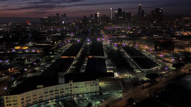Downtown Los Angeles Aerial at Night
