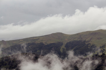 View of forest trees, mountains, valley and beautiful nature in fog. The image is captured in Trabzon/Rize area of Black Sea region located at northeast of Turkey.
