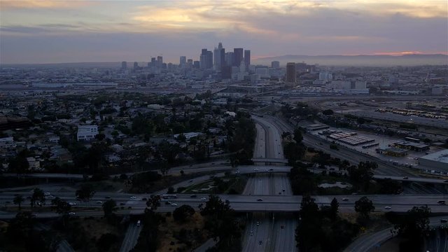 Downtown Los Angeles Aerial with Freeway