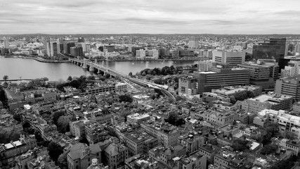 Aerial View Black and White Boston Bridge Charles River Cambridge Massachusetts
