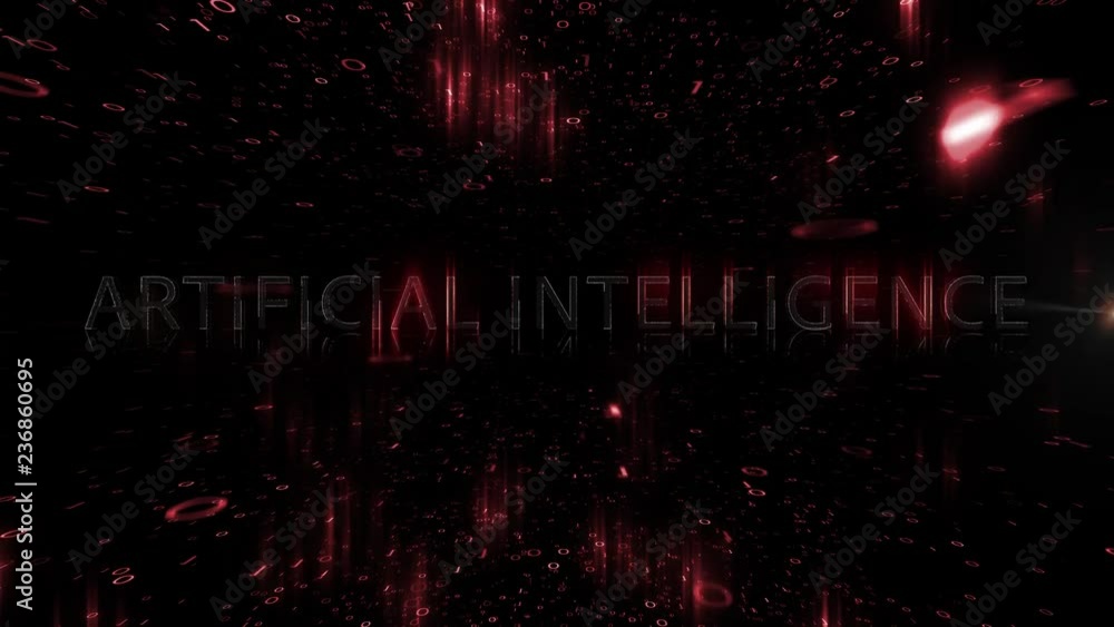 Poster artificial intelligence in cyberspace with flare of light transition background.