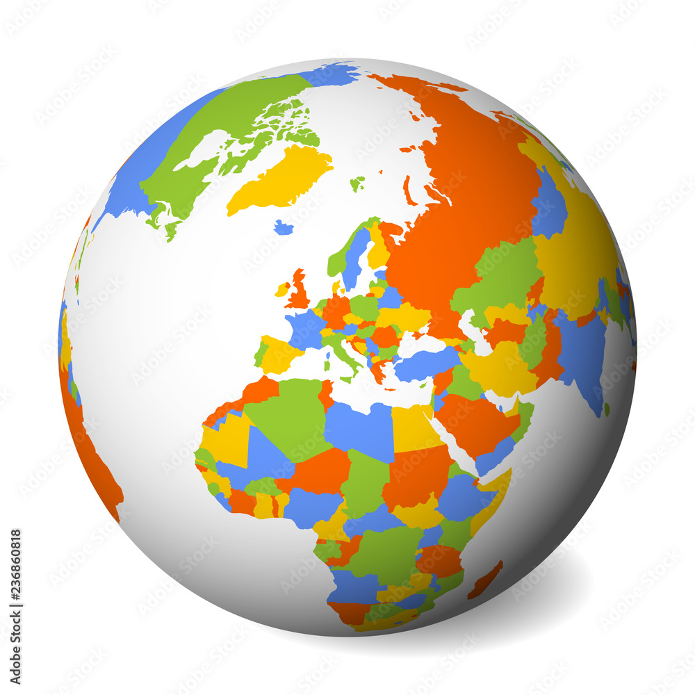 Canvas Prints blank political map of europe. 3d earth globe with colored map. vector illustration.