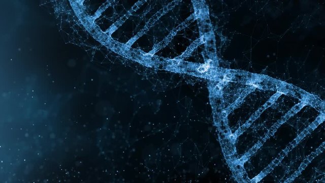 Abstract digital rotating dna molecule on futuristic background.