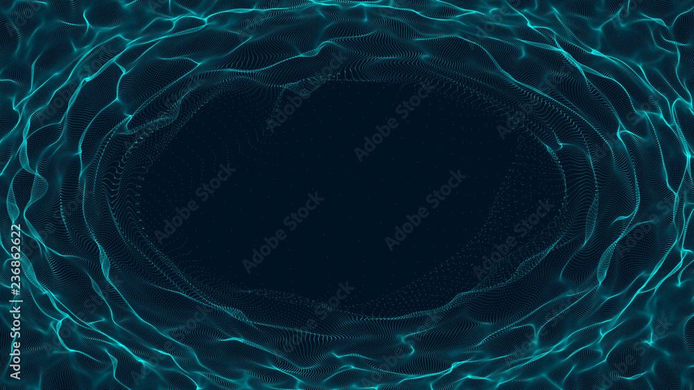 Poster Tunnel or wormhole. Abstract sphere, consisting of points. Space-time portal. Grid texture. 3d rendering.