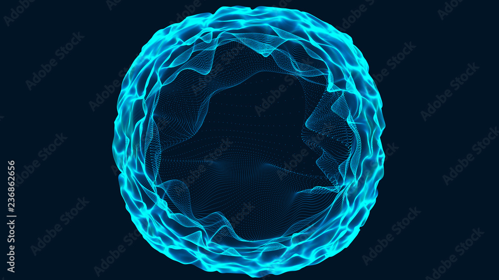 Aufkleber Tunnel or wormhole. Abstract sphere, consisting of points. Space-time portal. Grid texture. 3d rendering.