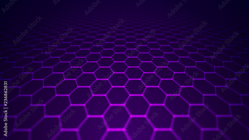 Poster Big data visualization. Futuristic hexagon background. Big data connection background. 3D rendering.
