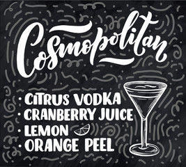 Lettering name of cocktail with glass. Template for card banner and poster for bar menu and restaurant