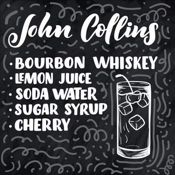 John Collins or Whiskey sour cocktail in glass decorated with cherry, slice  of orange and straws isolated on white background Stock Photo