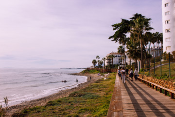 Naklejka premium Promenade. Calahonda Beach, Mijas, Costa del Sol Occidental, Malaga, Andalusia, Spain. Picture taken – 2 December 2018.