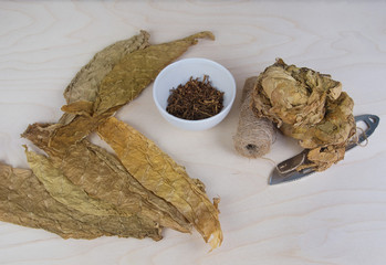 Tobacco leaves prepared for twists