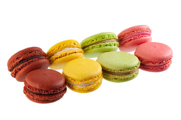 Macaron cakes of different colors isolated on a white background