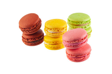 Macaron cakes of different colors isolated on a white background