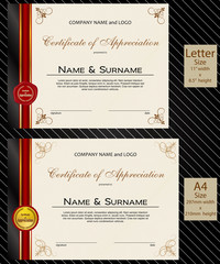 2 sizes of Certificate of Appreciation with laurel wreath wax seal and ribbon
