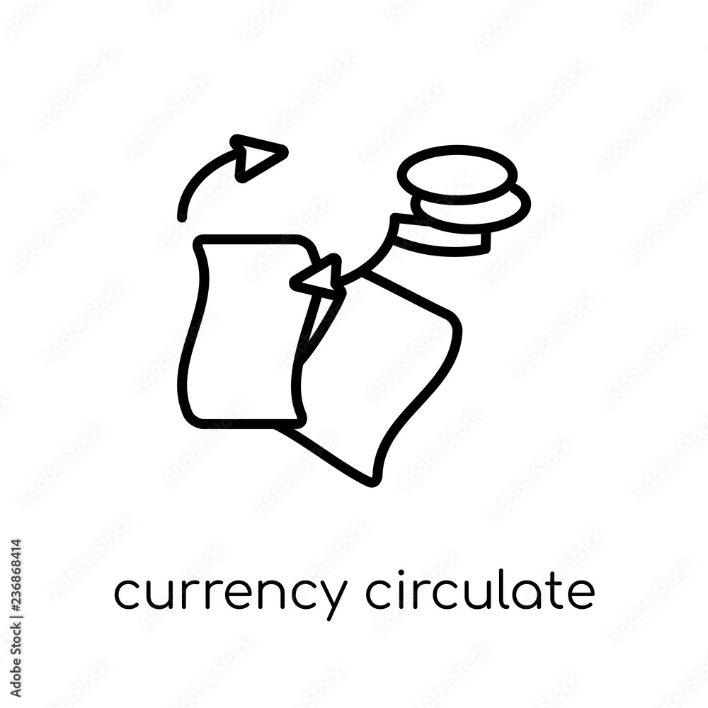 Poster currency circulate icon. trendy modern flat linear vector currency circulate icon on white backgroun