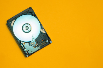 Colorful hdd. open hard disk drive. the concept of data storage. data array. hard drive from the computer. copy space
