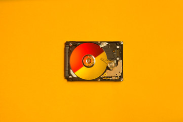 Colorful hdd. open hard disk drive. the concept of data storage. data array. hard drive from the computer. copy space