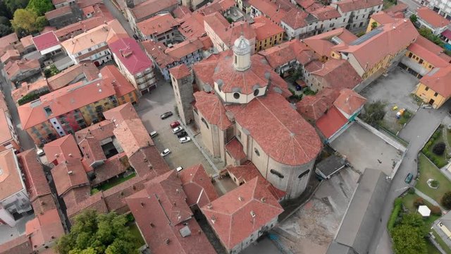 The town of Cavaglia and it's imposing church in northern Italy