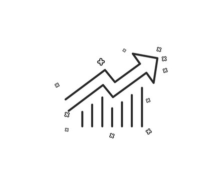 Chart line icon. Report graph or Sales growth sign. Analysis and Statistics data symbol. Geometric shapes. Random cross elements. Linear Demand curve icon design. Vector