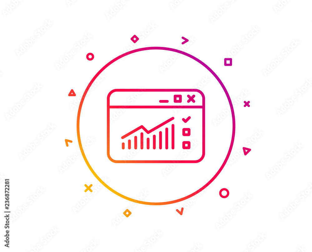 Poster website traffic line icon. report chart or sales growth sign. analysis and statistics data symbol. g