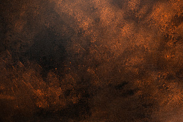 Closeup textured abstract brown background. Scratched vintage copper material - obrazy, fototapety, plakaty
