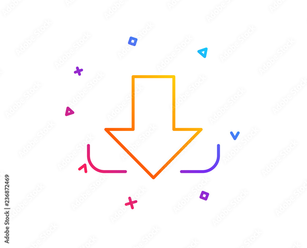 Poster download arrow line icon. down arrowhead symbol. direction or pointer sign. gradient line button. do