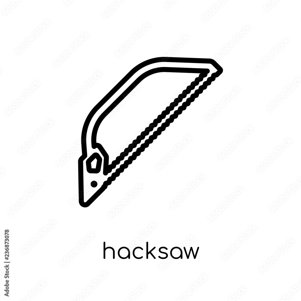 Poster hacksaw icon. trendy modern flat linear vector hacksaw icon on white background from thin line const