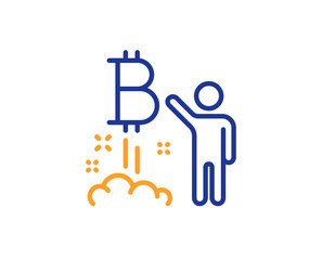 Bitcoin line icon. Cryptocurrency startup sign. Crypto project symbol. Colorful outline concept. Blue and orange thin line color Bitcoin project icon. Vector