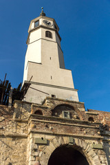 Clock Tower (Sahat Tower) at Belgrade Fortress and Kalemegdan Park in the center of city of Belgrade, Serbia
